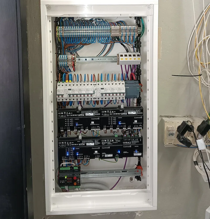 Cuadro de automatización con módulos Control4