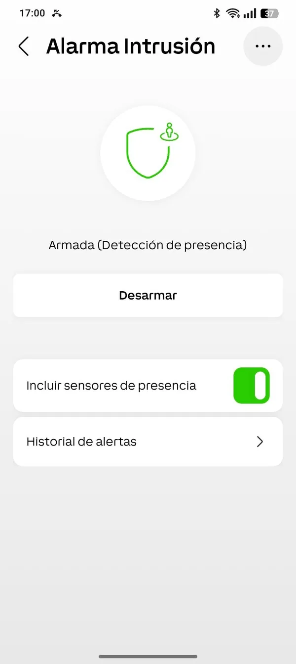 Estado de la alarma de intrusión, armada