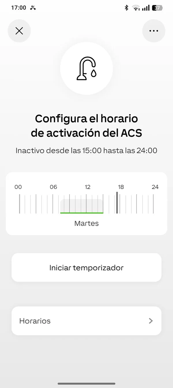 Pantalla con el horario de agua caliente